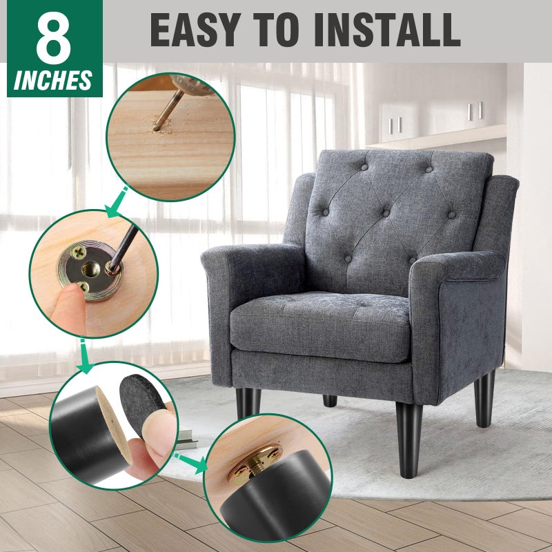 FoDau770 Black Rubber Wood Furniture Legs - 8 Inch Straight Tapered Mid Century Sofa Legs Set of 4, 5/16"" UNC Replacement Feet for Cabinet, Sofa, Couch, Dresser, Chair, Ottoman - Image 4